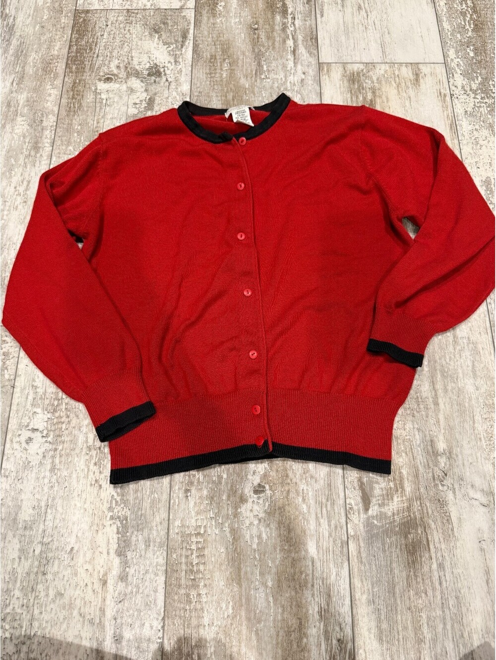 Yarnworks Womens M Red Black Cardigan Sweater Vintage Preppy